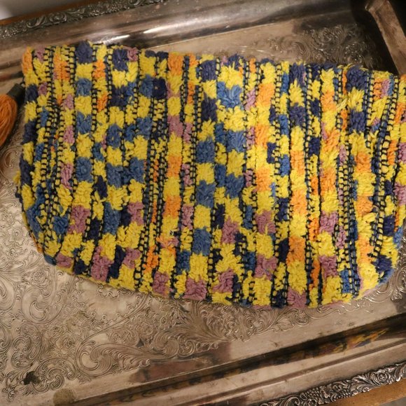 Free People Bright Colorful Yellow Orange Fuzzy Clutch w/ Zipper Tassle - Picture 3 of 6